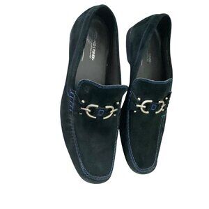 Donald Pliner Dacio navy suede loafer silver horse bit size 14 excellent